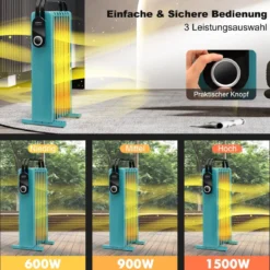 1500W Ölradiator 7 Rippen Heizkörper mit 3 Heizstufen Energiesparung & Überhitzungsschutz Türkis