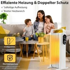 1500W Ölradiator 7 Rippen Heizkörper mit 3 Heizstufen Energiesparung & Überhitzungsschutz Weiß