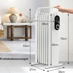 1500W Ölradiator 7 Rippen Heizkörper mit 3 Heizstufen Energiesparung & Überhitzungsschutz Weiß
