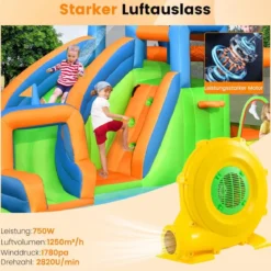 750W Luftgebläse tragbarer Luftpumpenventilator mit praktischem Griff & Erdspießen Gelb
