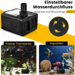 30 W Mini Aquarium Pumpe mit 2,5 m Hohem Hub & 1,83 m Netzkabel & 3 Düsen Wasserpumpe 1400 L/h
