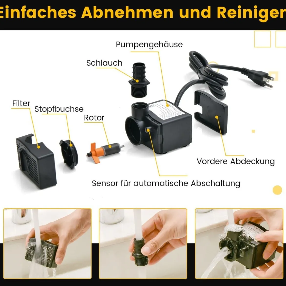 22 W Mini Aquarium Pumpe mit 2,2 m Hohem Hub & 1,83 m Netzkabel & 3 Düsen Wasserpumpe 900 L/h