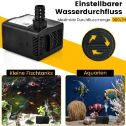 22 W Mini Aquarium Pumpe mit 2,2 m Hohem Hub & 1,83 m Netzkabel & 3 Düsen Wasserpumpe 900 L/h