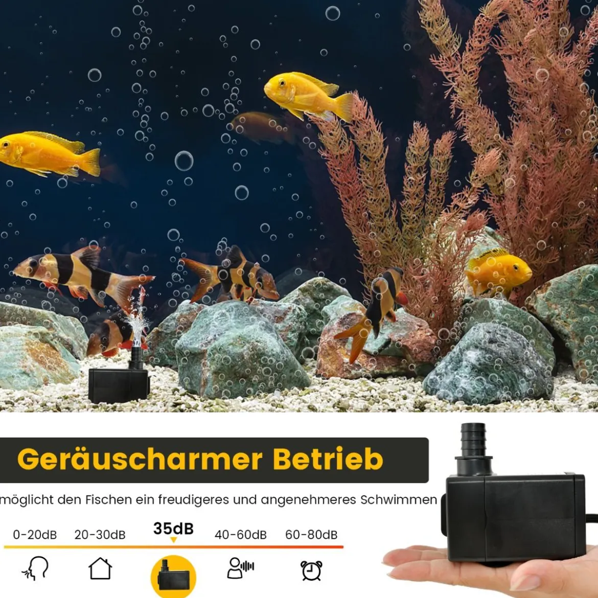 22 W Mini Aquarium Pumpe mit 2,2 m Hohem Hub & 1,83 m Netzkabel & 3 Düsen Wasserpumpe 900 L/h