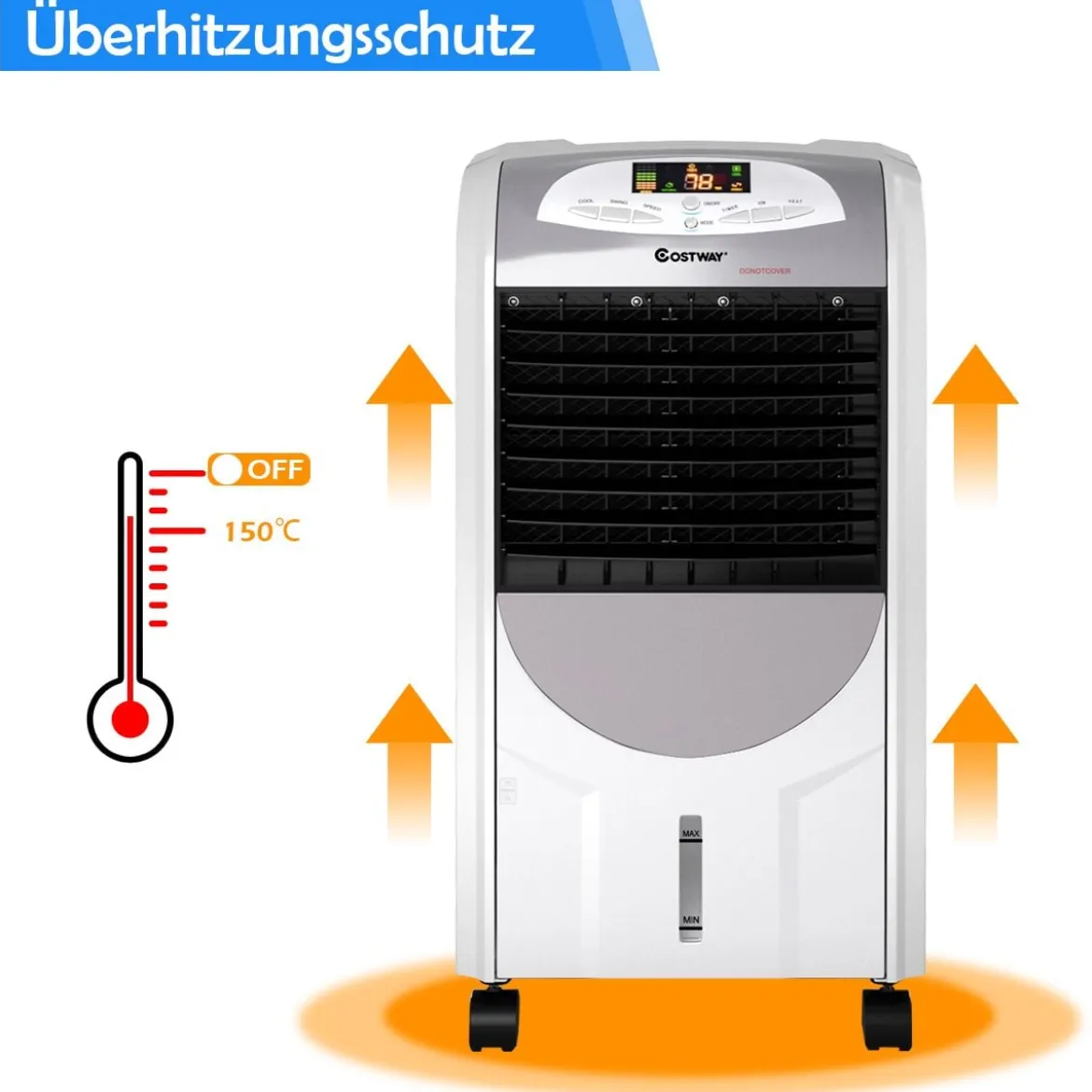 2000 W Mobiles Heiz- und Luftkühlgerät Luftbefeuchter Luftreiniger Heizlüfter 8 H Timer Grau