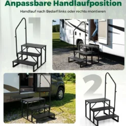 Wohnmobil-Treppe mit Handlauf Schwerlast-Treppenstufe für Whirlpool mit breiten rutschfesten Plattformen Schwarz
