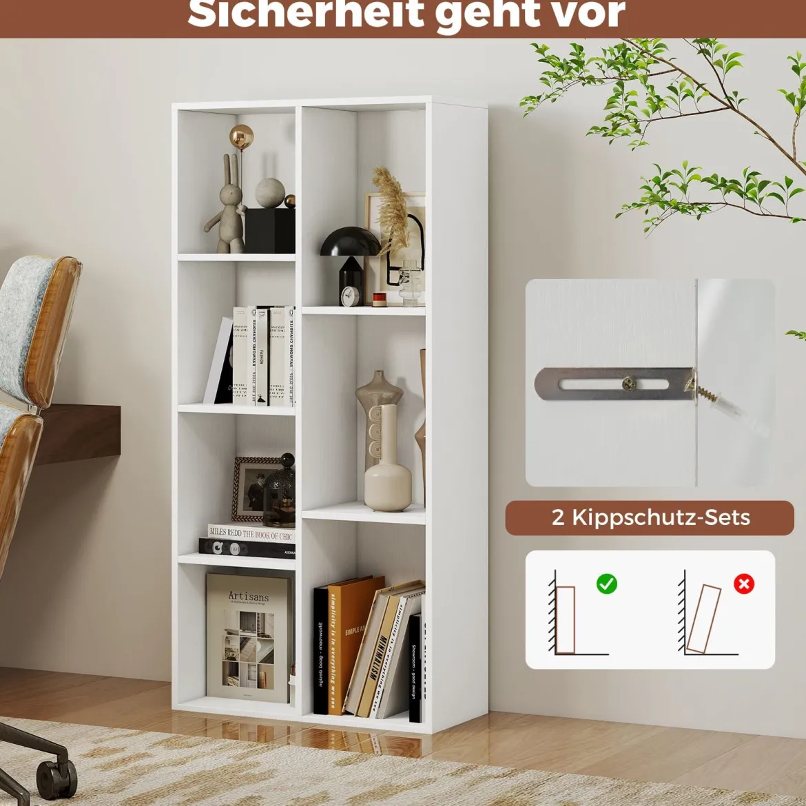 7-Würfel-Bücherregal freistehendes Würfelregal vertikal oder horizontal mit 7 Fächern Aufbewahrungregal Weiß