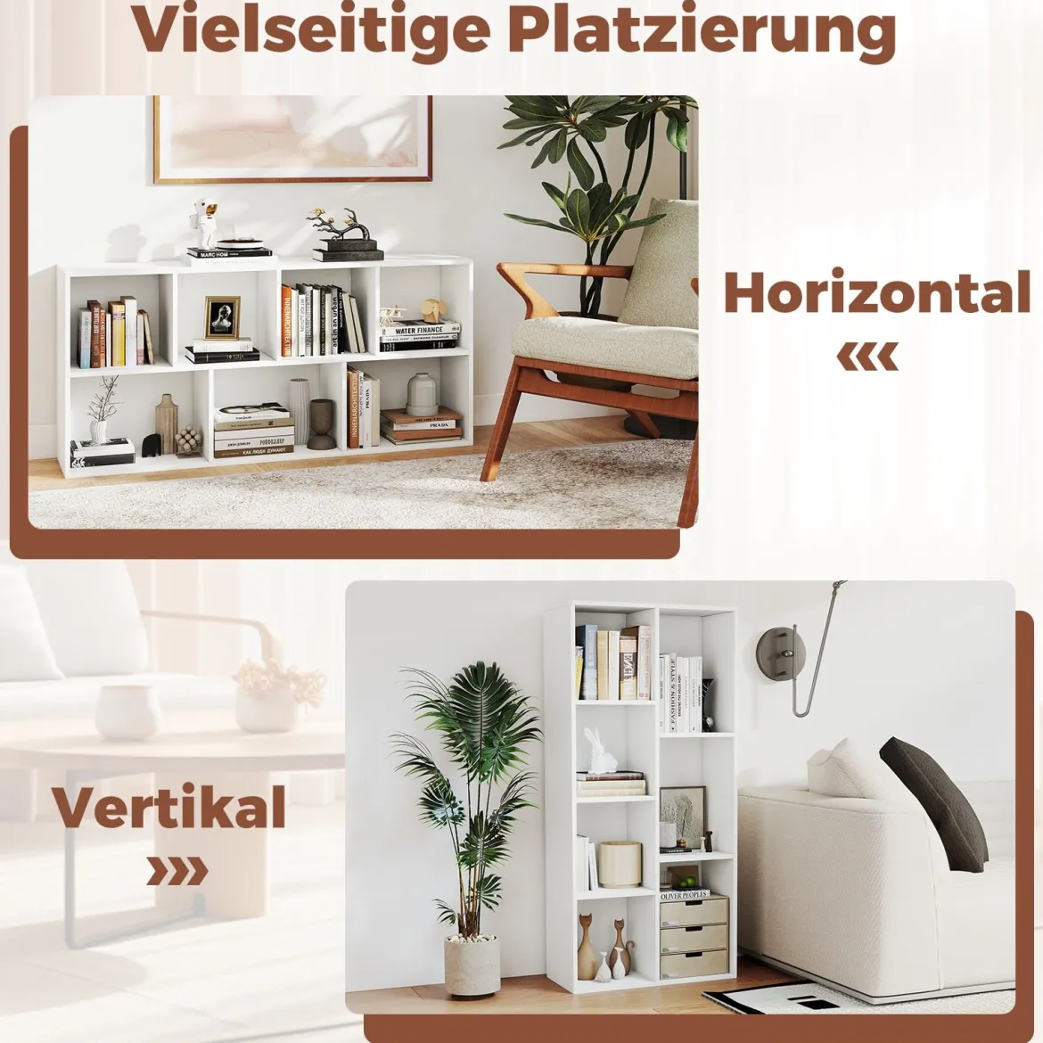7-Würfel-Bücherregal freistehendes Würfelregal vertikal oder horizontal mit 7 Fächern Aufbewahrungregal Weiß