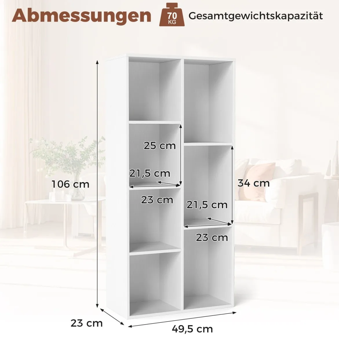 7-Würfel-Bücherregal freistehendes Würfelregal vertikal oder horizontal mit 7 Fächern Aufbewahrungregal Weiß