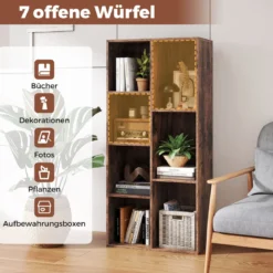 7-Würfel-Bücherregal freistehendes Würfelregal vertikal oder horizontal mit 7 Fächern Aufbewahrungregal Rustikal Braun