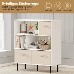 6-Würfel Bücherregal mit 3 Abnehmbaren Faltbaren Stoffschubladen 3-stufige Kommode Weiß
