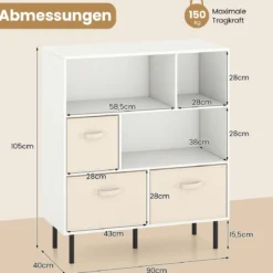6-Würfel Bücherregal mit 3 Abnehmbaren Faltbaren Stoffschubladen 3-stufige Kommode Weiß