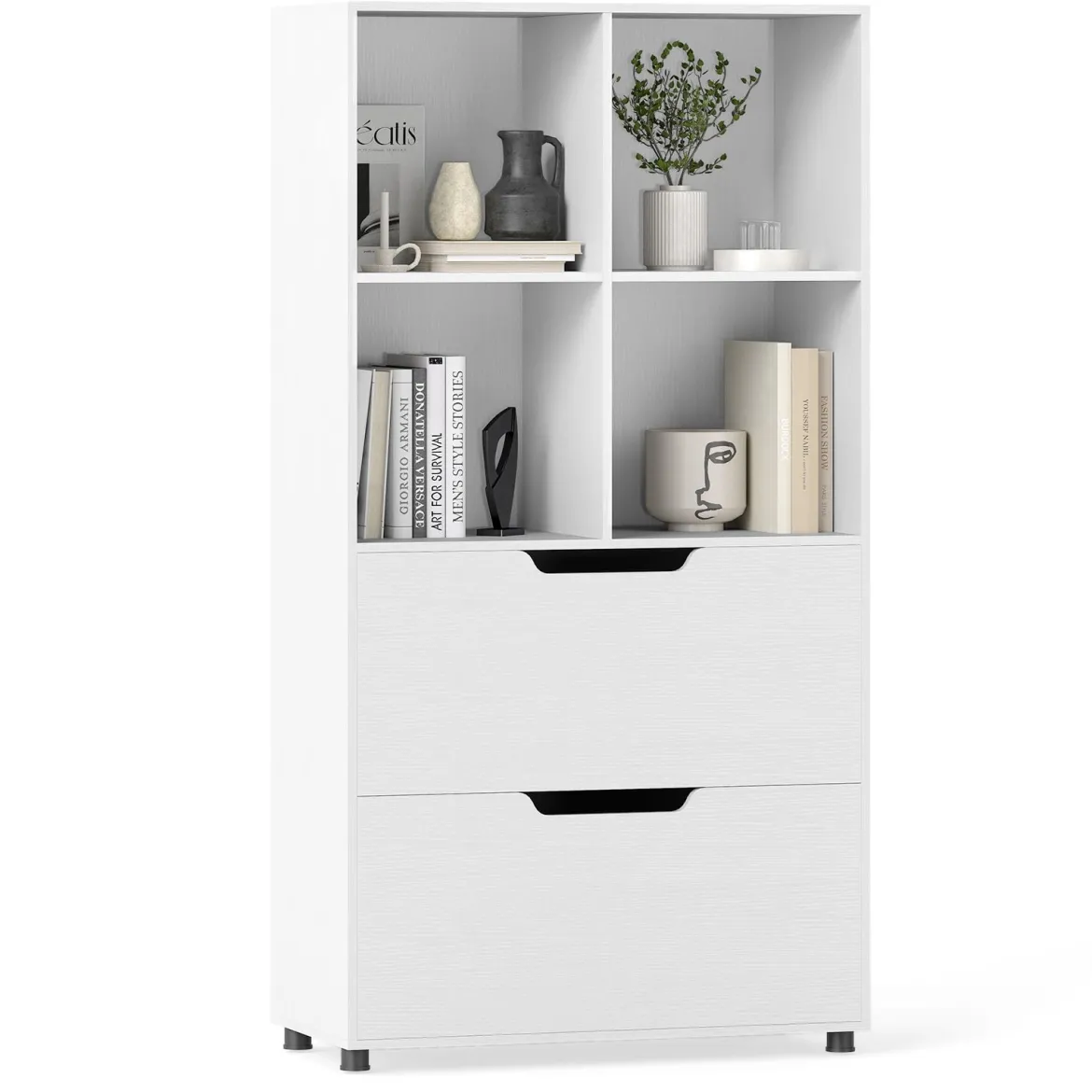 4-Würfel Bücherregal mit 2 Schubladen 130 cm 5-stufiges freistehendes Regal Weiß
