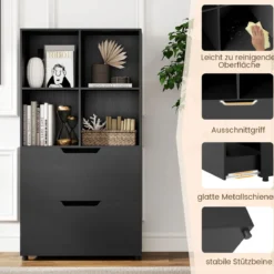 4-Würfel Bücherregal mit 2 Schubladen 130 cm 5-stufiges freistehendes Regal Schwarz
