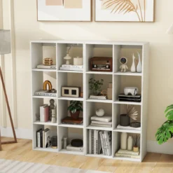 8-Würfel Bücherregal modernes Würfelregal mit Rückwand-Schutzgeländer & Kippschutz-Set 69,5 x 33 x 137 cm Weiß