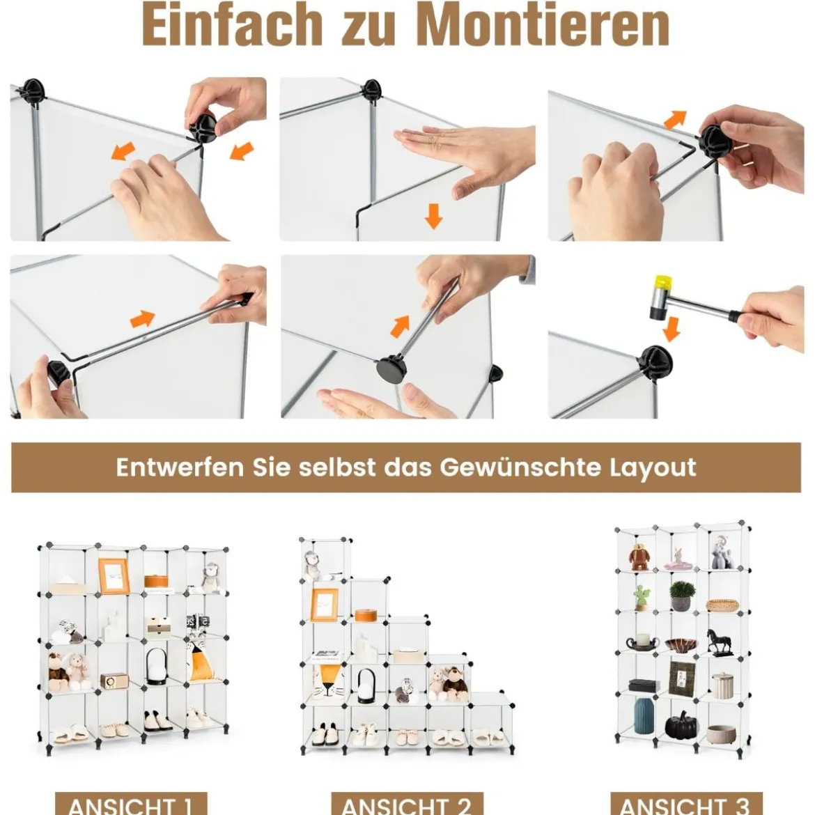 Würfelregal mit 16 Fächern Modulares Aufbewahrungsregal 125 x 31 x 129 cm Halbtransparent
