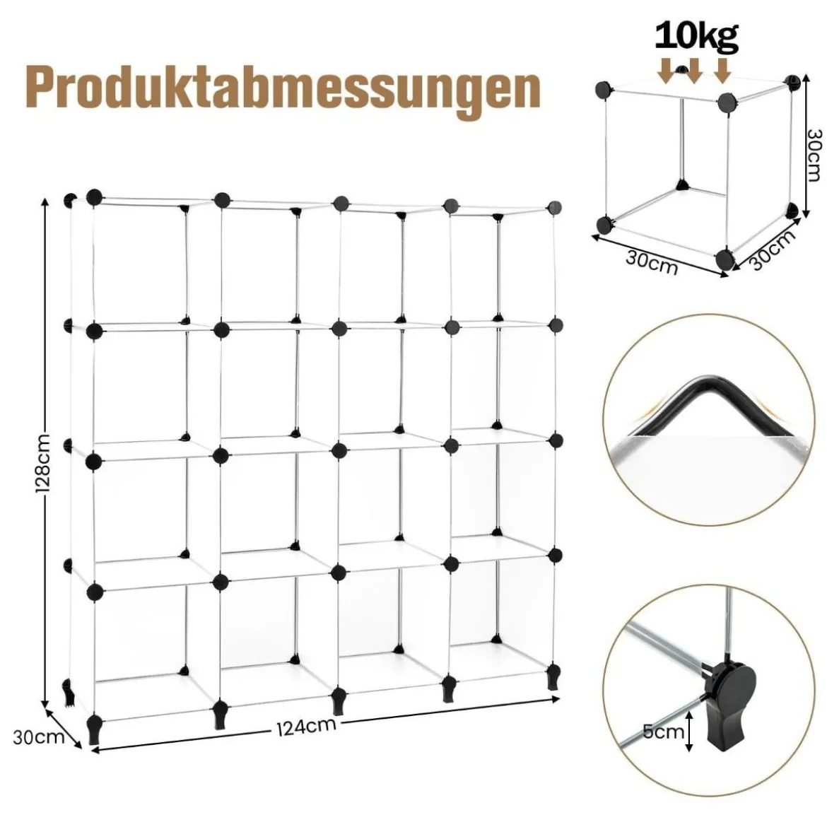 Würfelregal mit 16 Fächern Modulares Aufbewahrungsregal 125 x 31 x 129 cm Halbtransparent