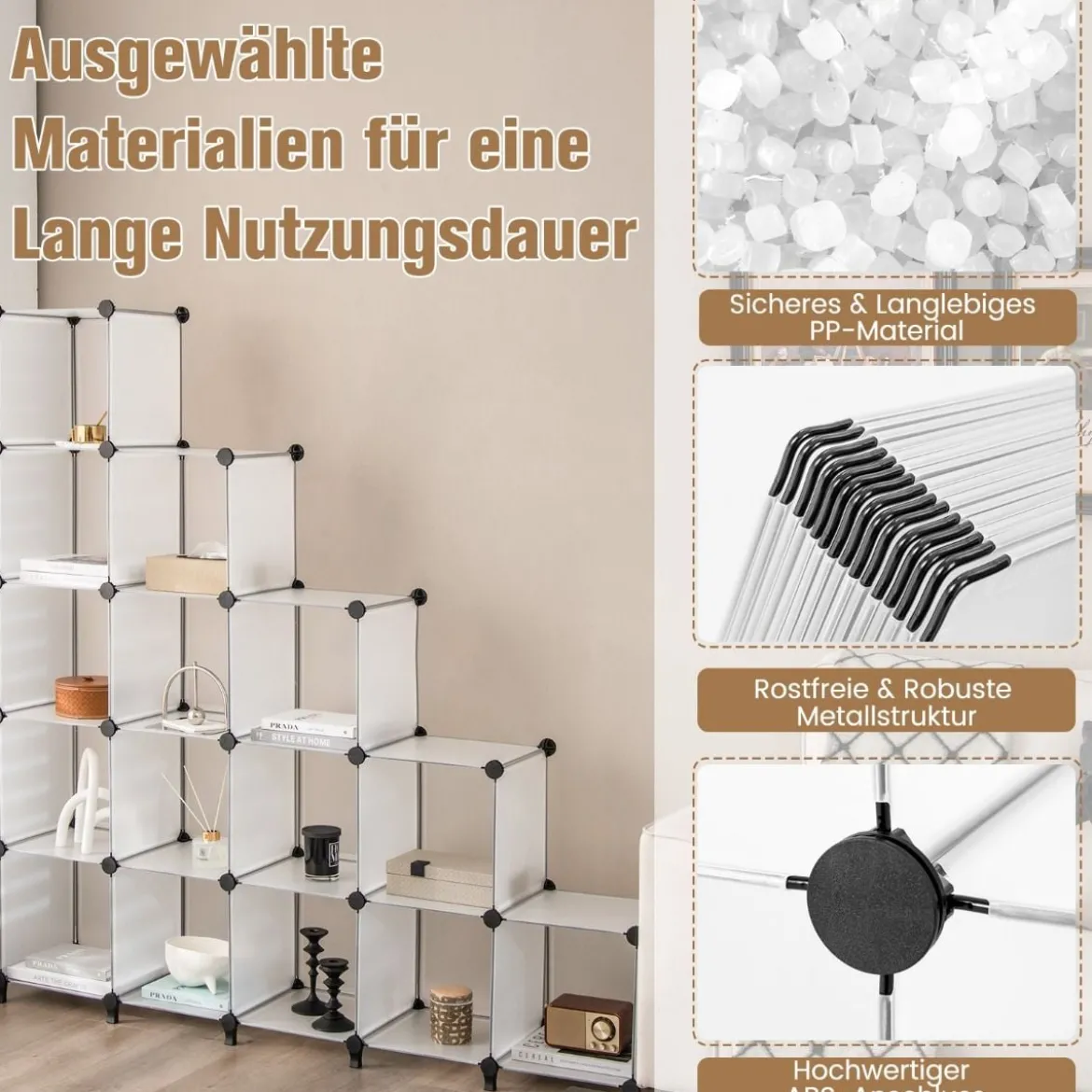 Würfelregal mit 16 Fächern Modulares Aufbewahrungsregal 125 x 31 x 129 cm Halbtransparent