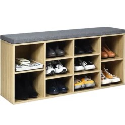 Würfelregal mit 10 Fächern Schuhbank Schuhablage Schuhschrank 104 x 30 x 48 cm Natur