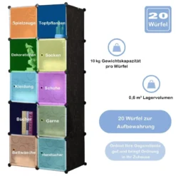 20 Würfel Steckregal DIY Würfelregal stapelbar aus Kunststoff Regalsystem Schwarz