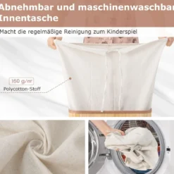 Wäschekorb mit Deckel Bambuskorb mit Innentasche & 72 L Kapazität 42 x 32 x 60 cm Natur