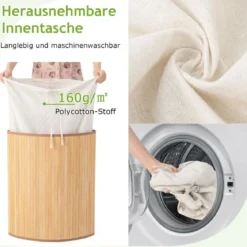Wäschekorb mit Deckel Bambuskorb mit 58 L Fassungsvermögen 38 x 38 x 60 cm Natur