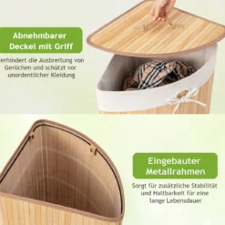 Wäschekorb mit Deckel Bambuskorb mit 58 L Fassungsvermögen 38 x 38 x 60 cm Natur