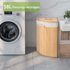 Wäschekorb mit Deckel Bambuskorb mit 58 L Fassungsvermögen 38 x 38 x 60 cm Natur