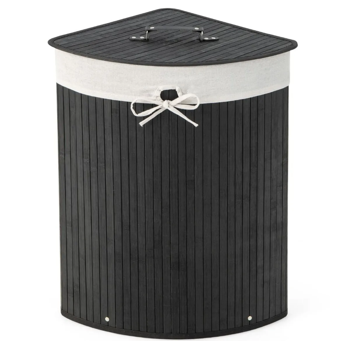 Wäschekorb mit Deckel Bambuskorb mit 58 L Fassungsvermögen 38 x 38 x 60 cm Schwarz