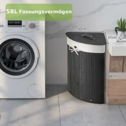 Wäschekorb mit Deckel Bambuskorb mit 58 L Fassungsvermögen 38 x 38 x 60 cm Schwarz