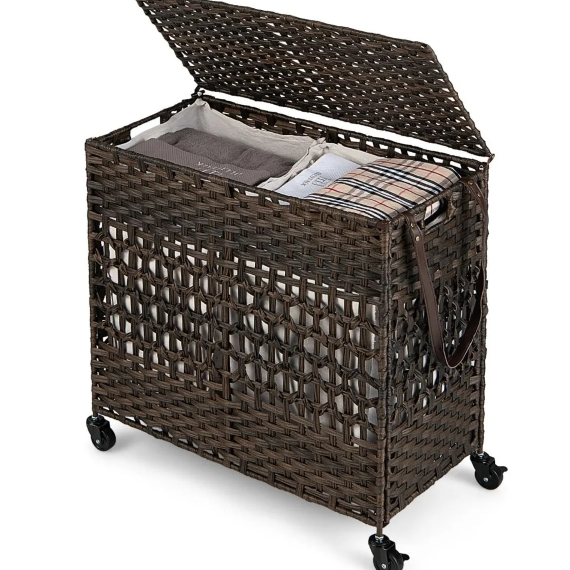 Wäschekorb Wäschesammler mit Deckel 2 Fächern & 110L Kapazität 64,5 x 33 x 67 cm Braun