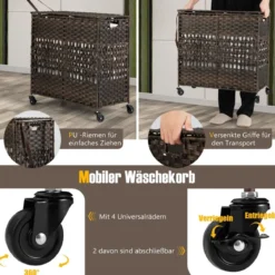Wäschekorb Wäschesammler mit Deckel 2 Fächern & 110L Kapazität 64,5 x 33 x 67 cm Braun