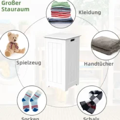 Wäscheschrank freistehend Wäschetruhe Holz Wäschesammler mit Deckel Lagerschrank Badezimmer Badschrank weiß