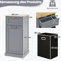 Wäscheschrank mit Wäschekorb & Schublade & Bambus Tischplatte Wäschesammler Badschrank