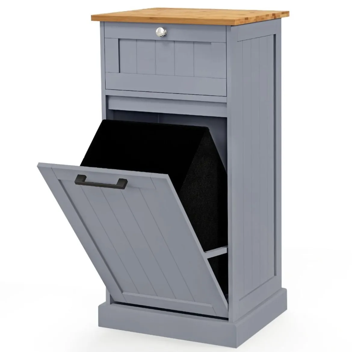 Wäscheschrank mit Wäschekorb & Schublade & Bambus Tischplatte Wäschesammler Badschrank
