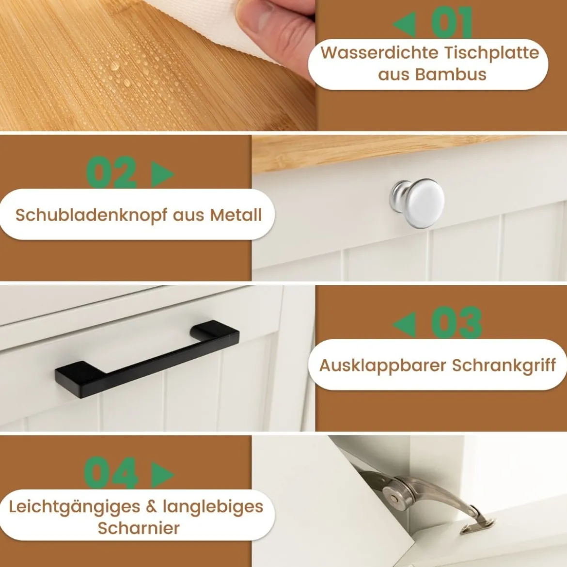 Wäscheschrank mit Wäschekorb & Schublade & Bambus Tischplatte Wäschesammler Badschrank