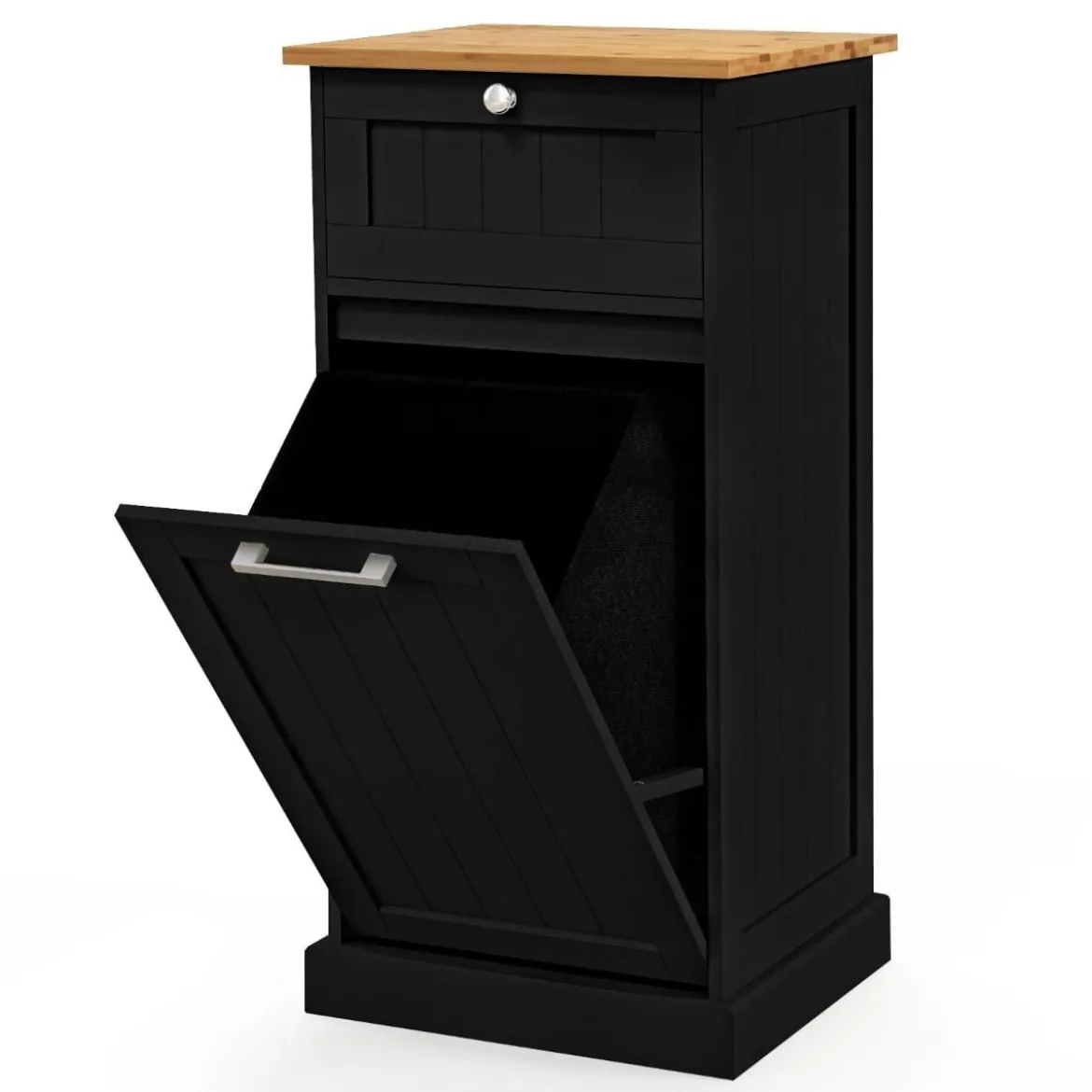 Wäscheschrank mit Wäschekorb & Schublade & Bambus Tischplatte Wäschesammler Badschrank
