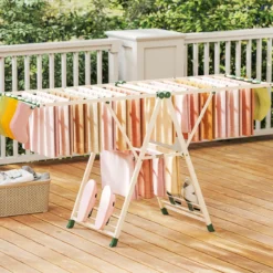Wäscheständer klappbar mit verstellbaren Flügeln Sockenklammern & Schuhablage Wäschetrockner Beige 184 cm