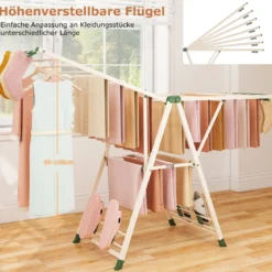 Wäscheständer klappbar mit verstellbaren Flügeln Sockenklammern & Schuhablage Wäschetrockner Beige 184 cm