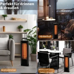 1200W Standheizstrahler mit Kipp- & Überhitzungsschutz Elektroheizer aus Alu Terrassenheizer wasserdicht