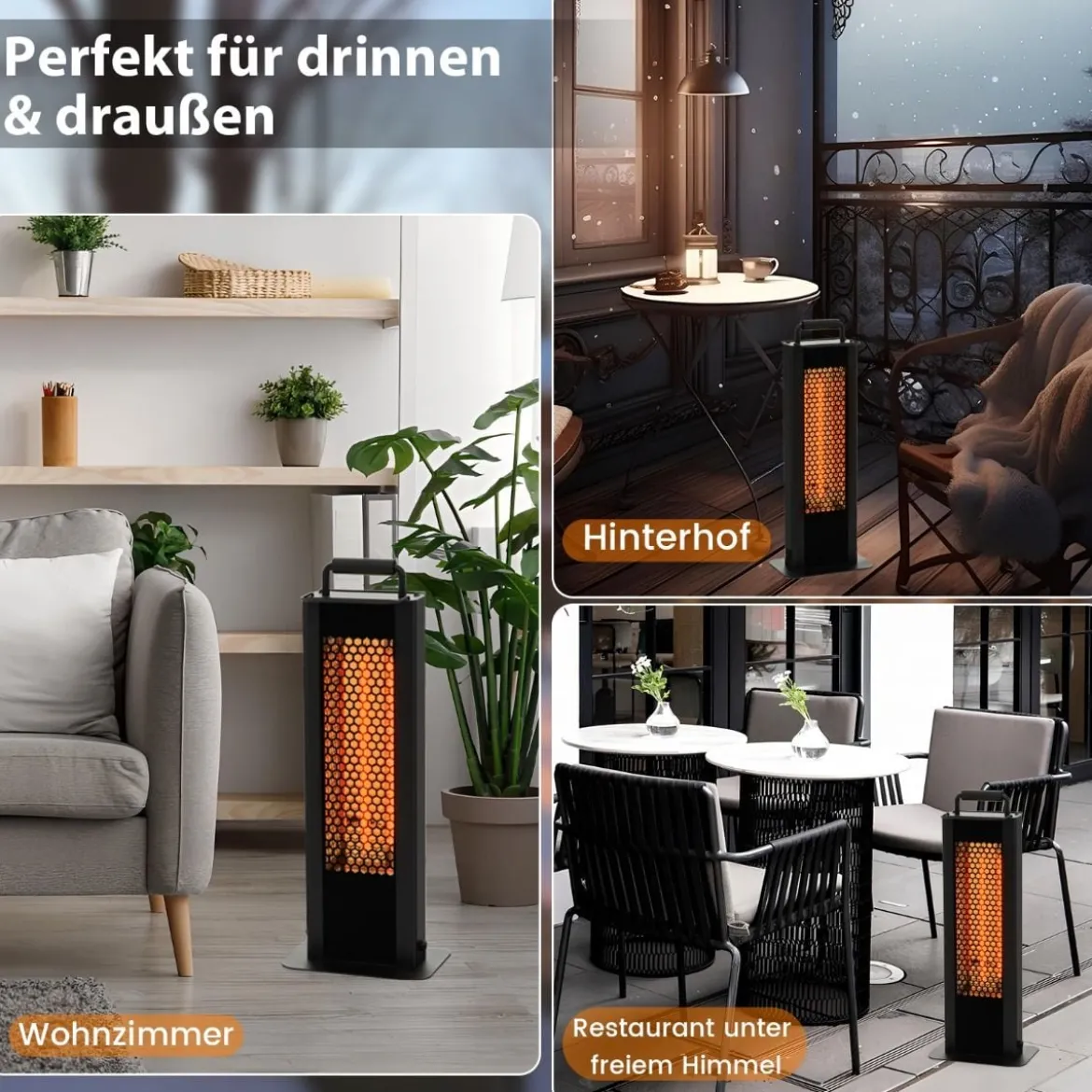 1200W Standheizstrahler mit Kipp- & Überhitzungsschutz Elektroheizer aus Alu Terrassenheizer wasserdicht