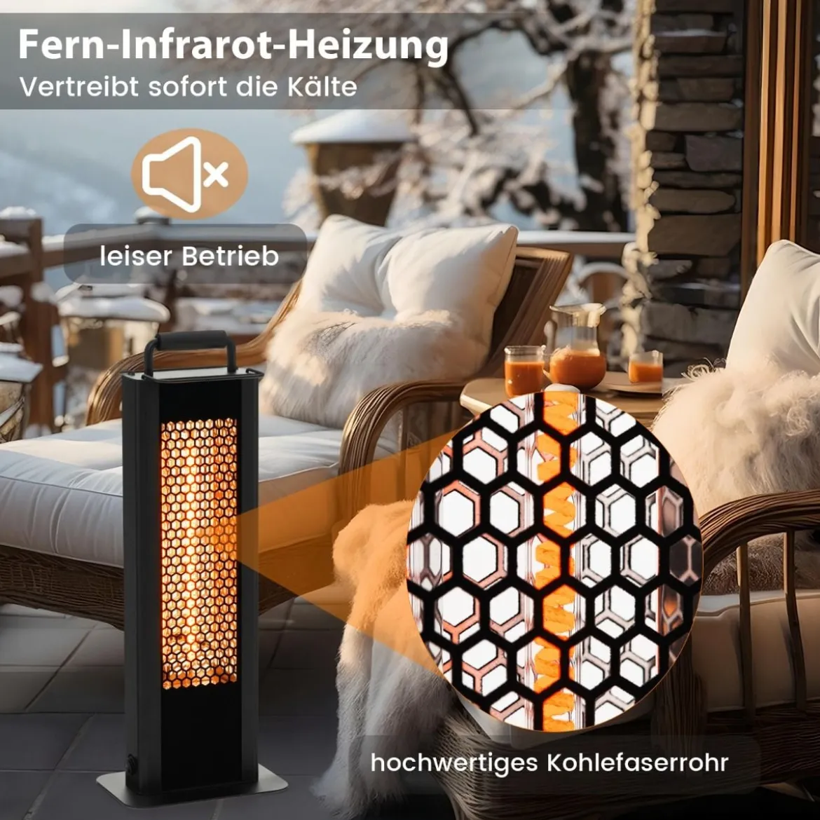1200W Standheizstrahler mit Kipp- & Überhitzungsschutz Elektroheizer aus Alu Terrassenheizer wasserdicht