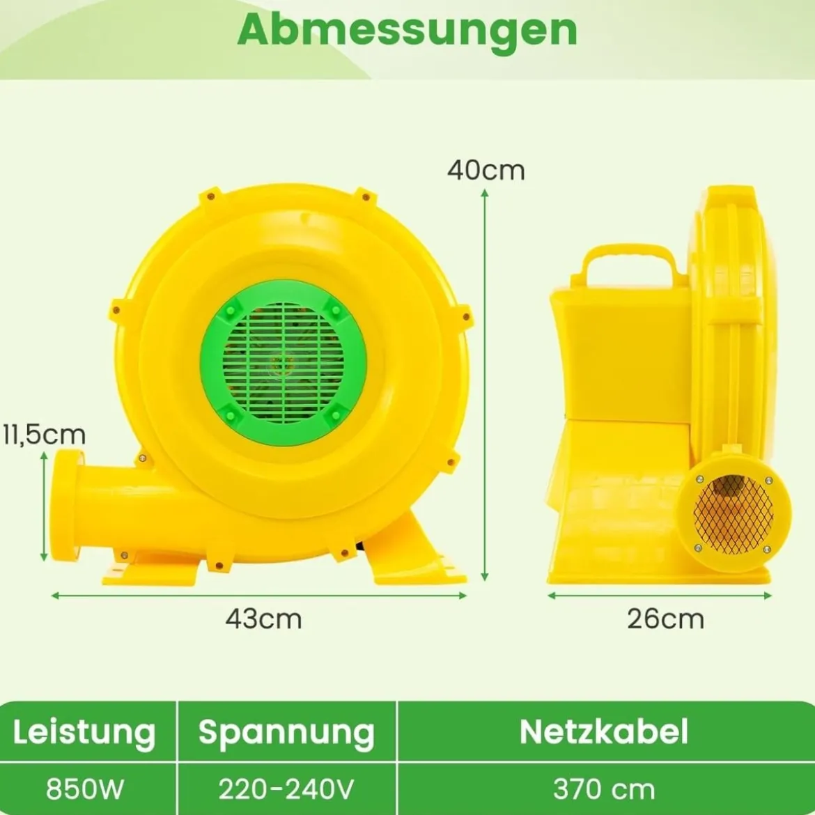 850W Tragbare Luftgebläse Luftgebläsepumpe mit praktischem Griff & Bodenankern Gelb