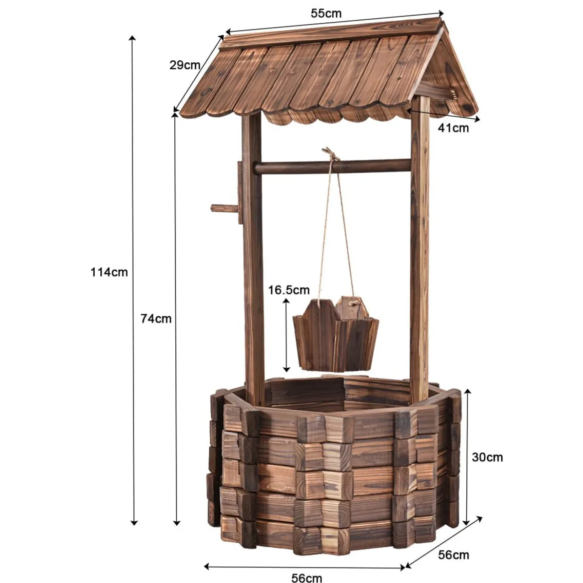 Wunschbrunnen für Draußen Holzbrunnen Eimer Blumenkübel Blumentopf mit Dach