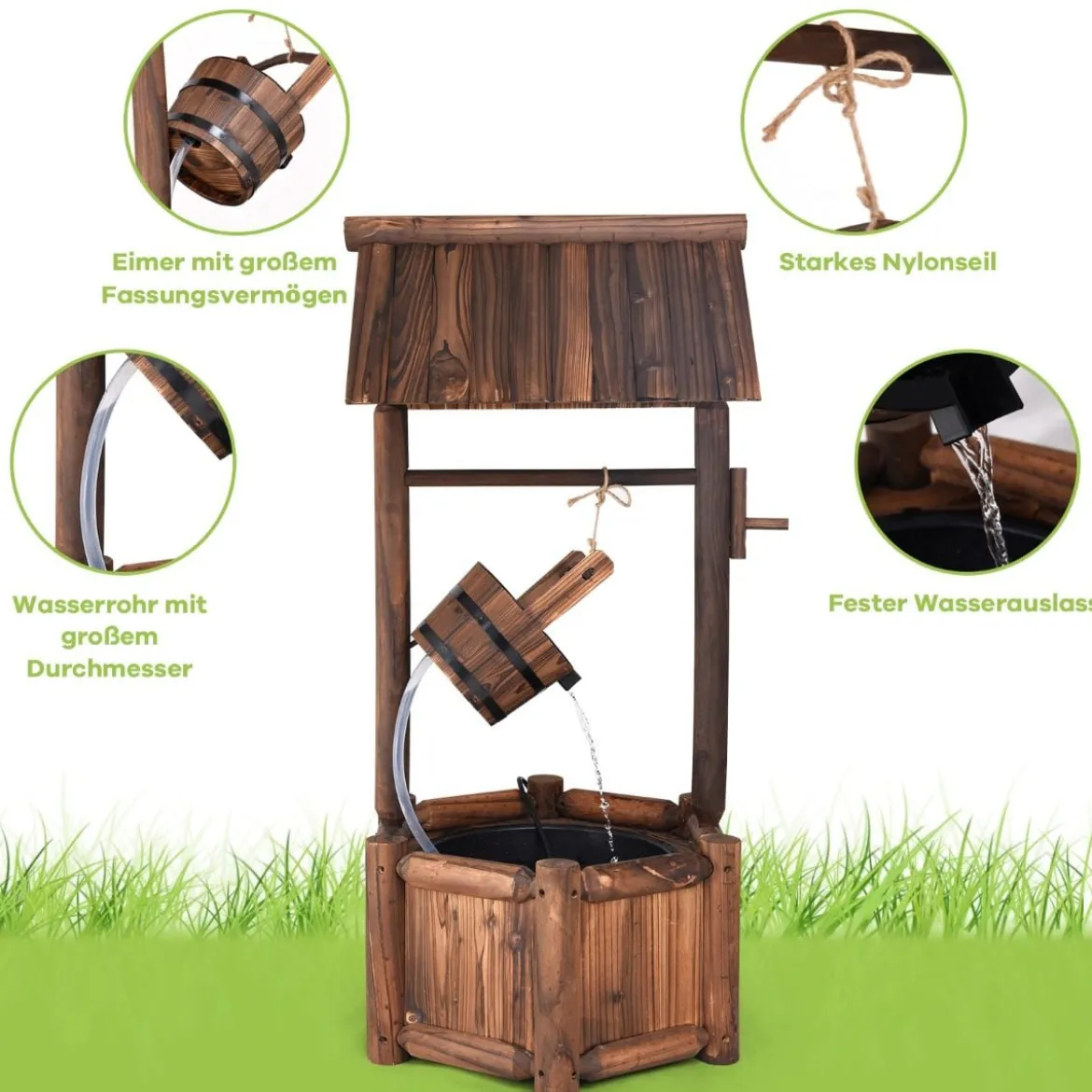 Wunschbrunnen Wasserbrunnen mit Wasserfallfunktion 58,5 x 51 x 117 cm Braun