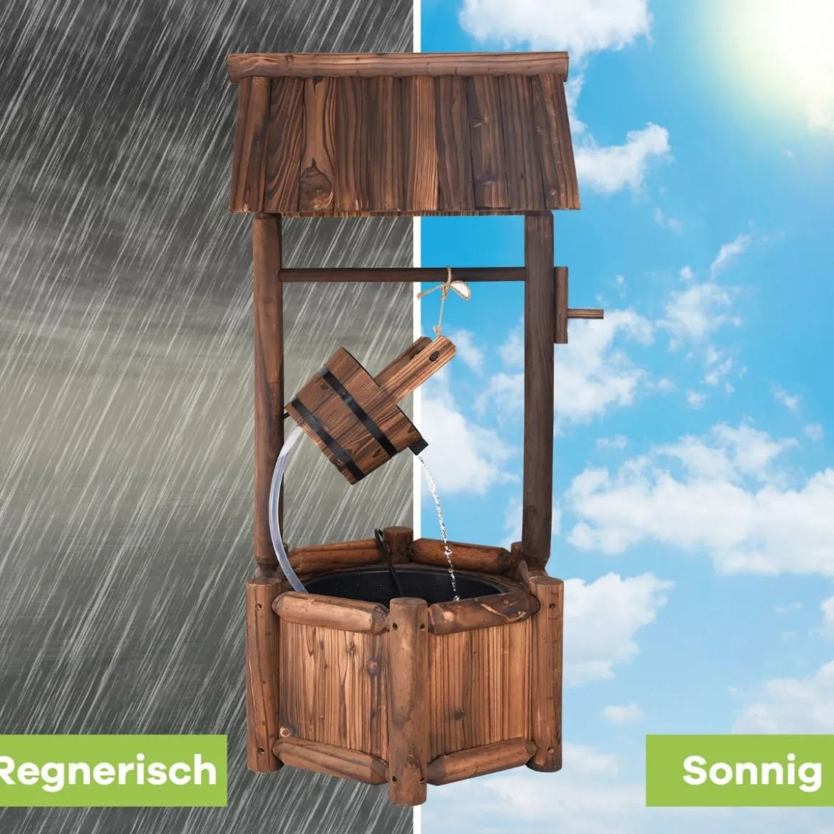 Wunschbrunnen Wasserbrunnen mit Wasserfallfunktion 58,5 x 51 x 117 cm Braun