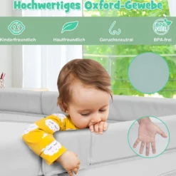 206 x 186cm Baby Laufstall mit Matratze Laufgitter mit 50 Spielbällen (Grau Laufstall + Rosa Matratze)