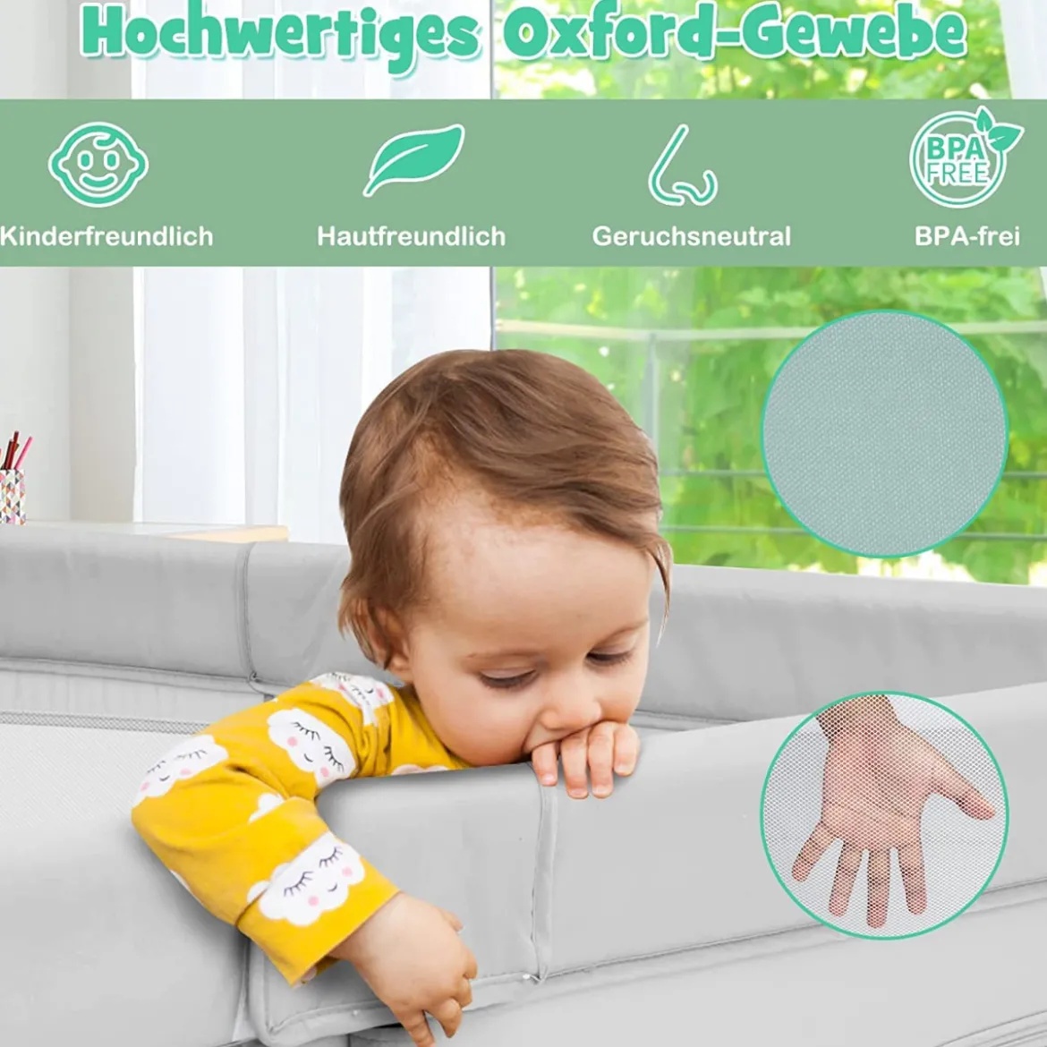 206 x 186cm Baby Laufstall mit Matratze Laufgitter mit 50 Spielbällen (Grau Laufstall + Rosa Matratze)