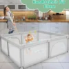 206 x 186cm Baby Laufstall mit Matratze Laufgitter mit 50 Spielbällen (Grau Laufstall + Grün Matratze)