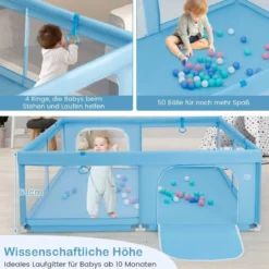 200 x 180 cm Baby Laufstall mit 50 Ozeanbällen & 4 Griffen & Tür Laufgitter Krabbelgitter Dunkelblau
